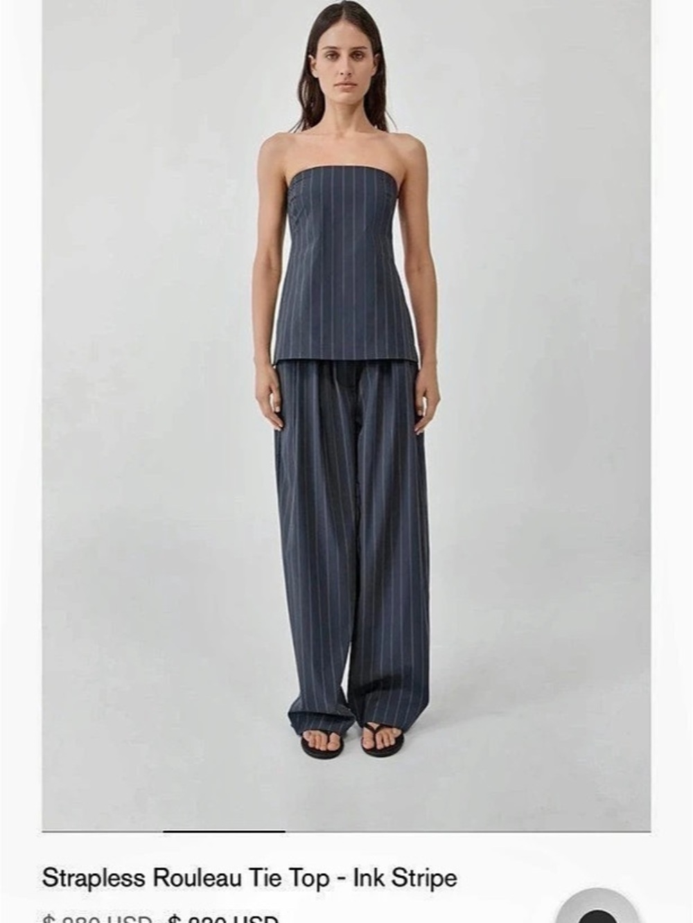 St. Agni Strapless Roleau Tie Top Striped Tie-Back Top in Black & White XS NWT - Picture 2 of 6